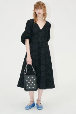 STINE GOYA 3/4 Volume Sleeves Midi Dress - Anemone Jacquard AnemoneJacquard Store