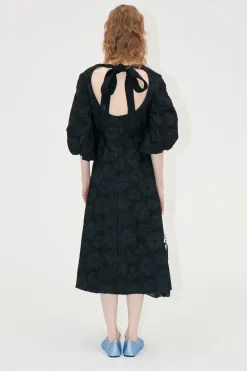 STINE GOYA 3/4 Volume Sleeves Midi Dress - Anemone Jacquard AnemoneJacquard Store