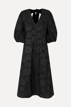 STINE GOYA 3/4 Volume Sleeves Midi Dress - Anemone Jacquard AnemoneJacquard Store