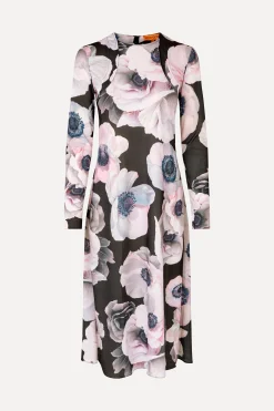 STINE GOYA Crewneck Long Sleeve Midi Dress - Nostalgic Anemone NostalgicAnemone Cheap