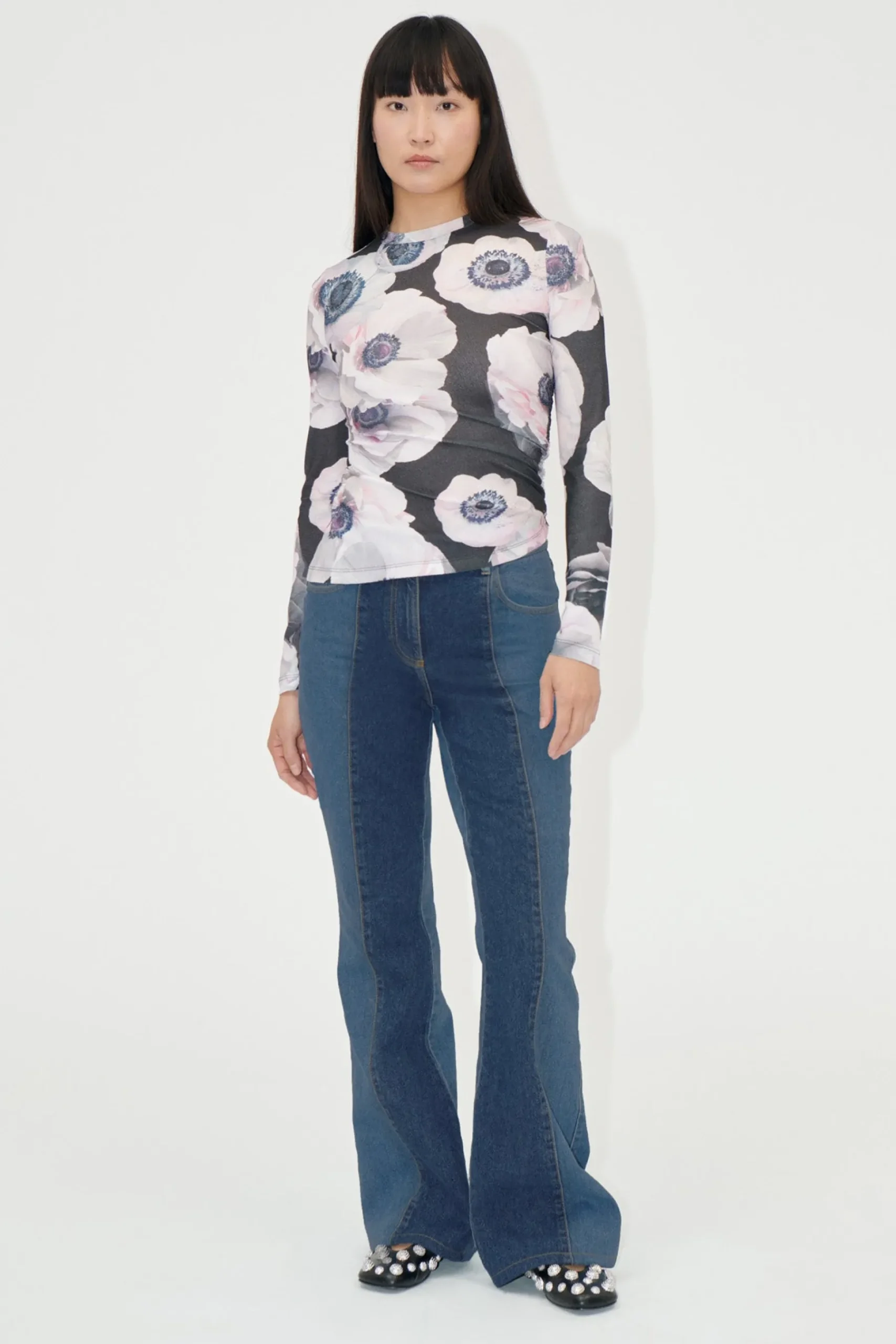 STINE GOYA Denim Flared Pants - Two Tone Denim TwoToneDenim Store