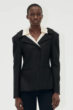 STINE GOYA Double Collar Tailored Jacket - Black / Butter Milk Flash Sale