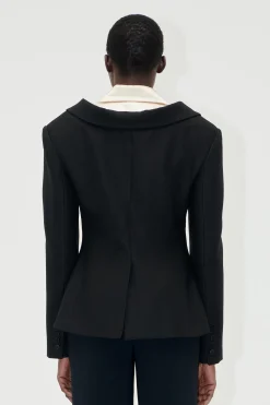STINE GOYA Double Collar Tailored Jacket - Black / Butter Milk Flash Sale