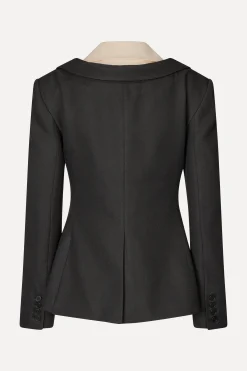 STINE GOYA Double Collar Tailored Jacket - Black / Butter Milk Flash Sale