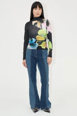 STINE GOYA Elastic High Neck Collared Top - Watercolor Bloom Maxi WatercolorBloomMaxi Cheap