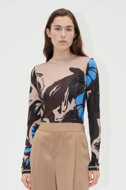 STINE GOYA Elastic Long Sleeve Top - Eccentric Floral EccentricFloral Flash Sale