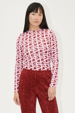 STINE GOYA Elastic Long Sleeve Top - SG Logo Burgundy Pink SGLogoBurgundyPink Outlet