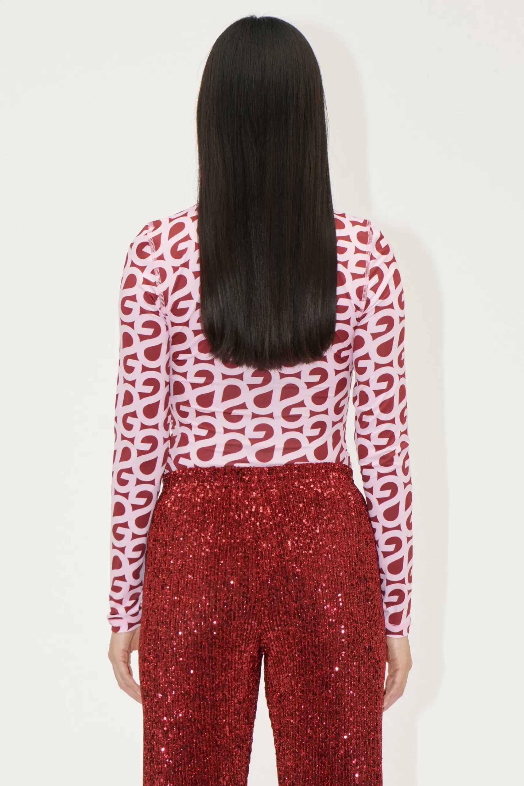 STINE GOYA Elastic Long Sleeve Top - SG Logo Burgundy Pink SGLogoBurgundyPink Outlet