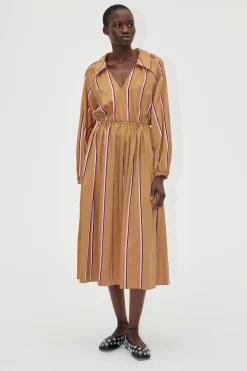 STINE GOYA Elasticated Midi Dress - Cocoa Stripes CocoaStripes Sale