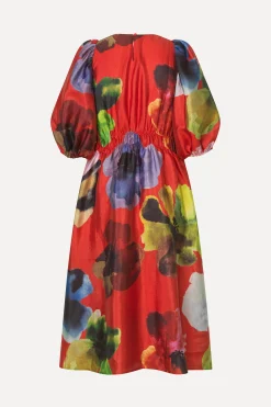 STINE GOYA Elasticated Waist Midi Dress - Bloom In Red BloomInRed Hot
