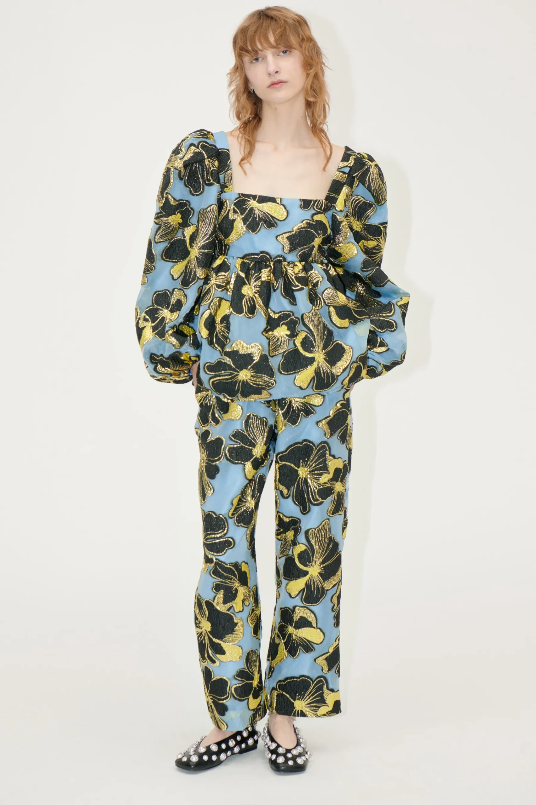 STINE GOYA Elasticated Waistband Pants - Blue Anemone Jacquard BlueAnemoneJacquard Best Sale