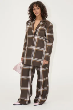 STINE GOYA Front Pleat Long Straight Pants - Weaved Checks WeavedChecks Online