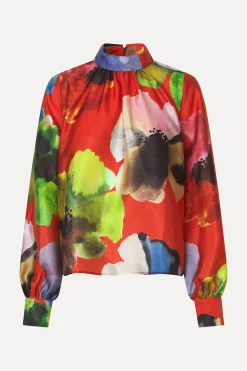 STINE GOYA Gathered Long Sleeve Top - Bloom In Red BloomInRed Sale