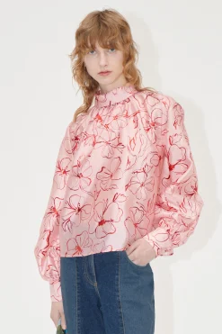 STINE GOYA Gathered Long Sleeve Top - Foil Foliage FoilFoliage Outlet