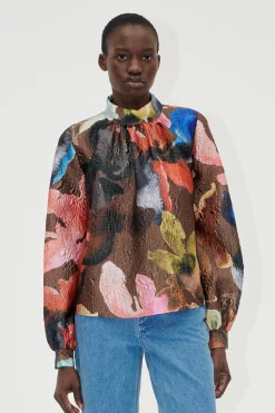 STINE GOYA Gathered Long Sleeve Top - Aquarelle Garden AquarelleGarden Best Sale