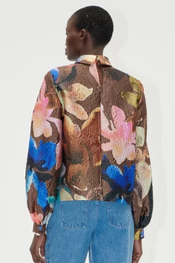STINE GOYA Gathered Long Sleeve Top - Aquarelle Garden AquarelleGarden Best Sale