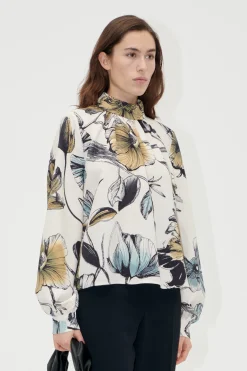 STINE GOYA Gathered Long Sleeve Top - Fine Line Poppies FineLinePoppies Cheap