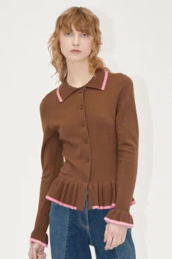 STINE GOYA Linear Ruffle Cardigan - Partridge Brown PartridgeBrown Sale