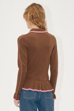STINE GOYA Linear Ruffle Cardigan - Partridge Brown PartridgeBrown Sale