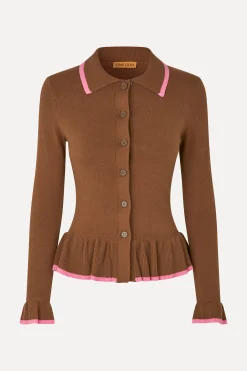 STINE GOYA Linear Ruffle Cardigan - Partridge Brown PartridgeBrown Sale