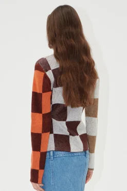 STINE GOYA Long Sleeve Asymmetric Top - Chocolate Combo ChocolateCombo Best