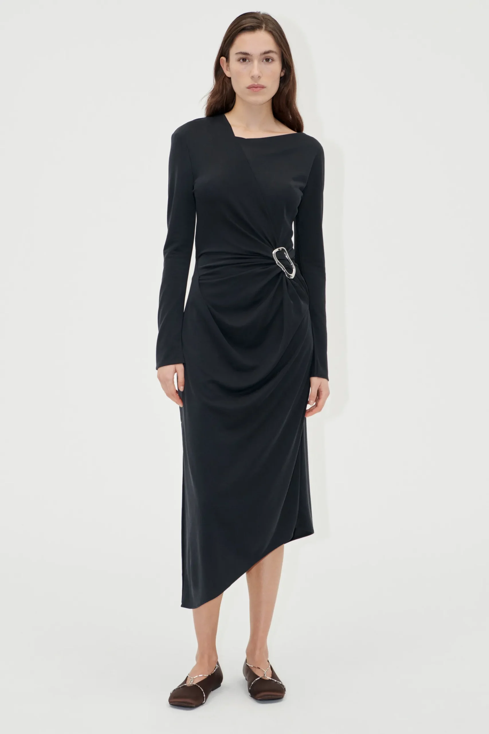 STINE GOYA Long Sleeve Midi Dress With Fixed Buckle - Jet Black JetBlack Outlet