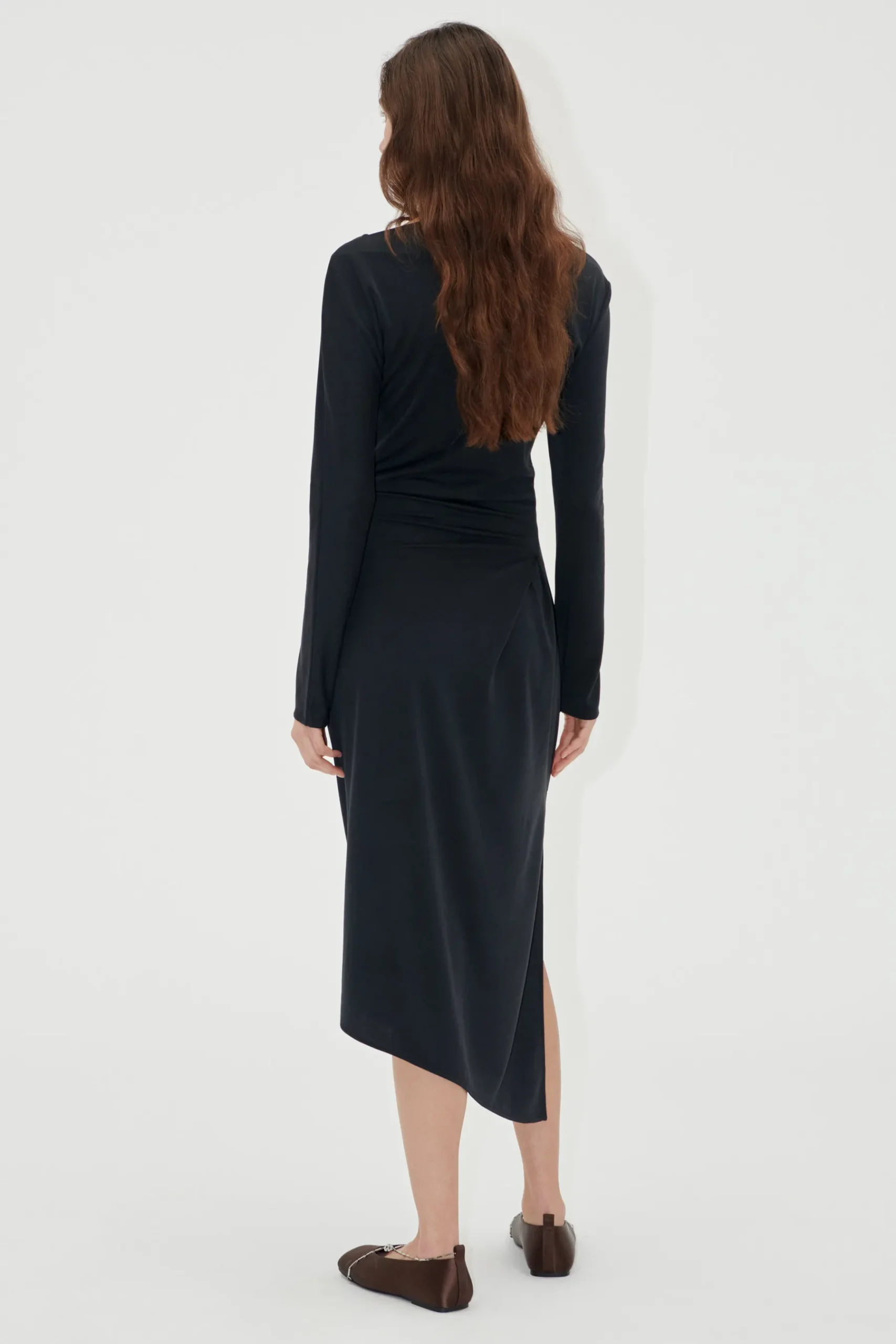 STINE GOYA Long Sleeve Midi Dress With Fixed Buckle - Jet Black JetBlack Outlet
