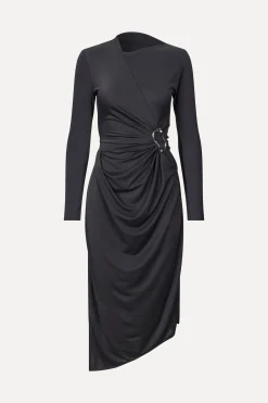 STINE GOYA Long Sleeve Midi Dress With Fixed Buckle - Jet Black JetBlack Outlet