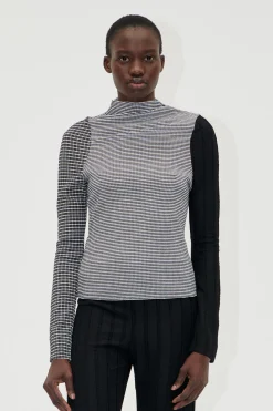 STINE GOYA Long Sleeve Pleated Shoulder Top - Black / White Hot