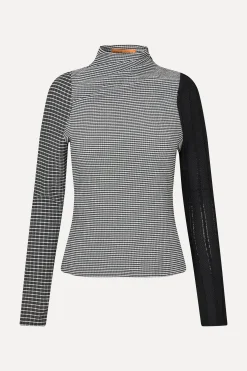 STINE GOYA Long Sleeve Pleated Shoulder Top - Black / White Hot