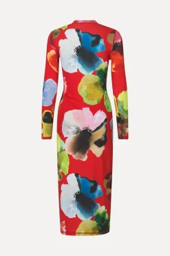 STINE GOYA Pullover Long Sleeve Midi Dress - Bloom In Red BloomInRed Fashion