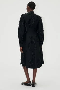 STINE GOYA Shoulder Pleated Long Dress - Jet Black JetBlack Discount