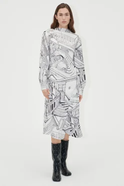 STINE GOYA Shoulder Pleated Long Dress - Fineline Staircase FinelineStaircase Store