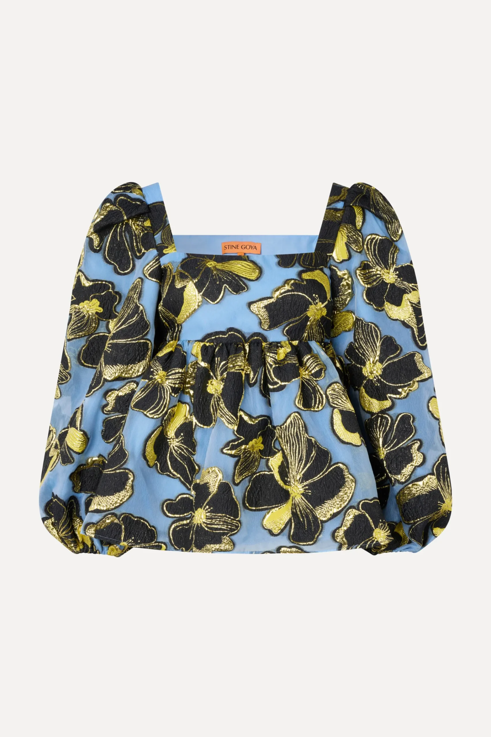 STINE GOYA Square Neck Long Sleeve Top - Blue Anemone Jacquard BlueAnemoneJacquard Store