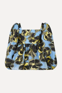 STINE GOYA Square Neck Long Sleeve Top - Blue Anemone Jacquard BlueAnemoneJacquard Store