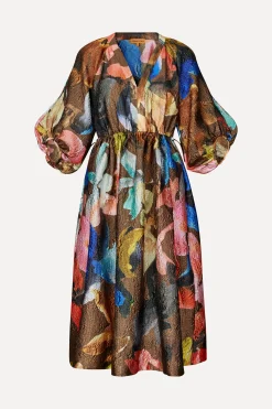 STINE GOYA Three-Quarter Sleeve Elasticated Midi Dress - Aquarelle Garden QuarterSleeveElasticatedMidiDress-AquarelleGarden New