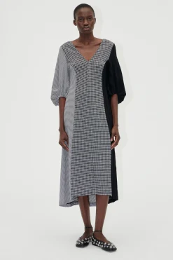 STINE GOYA Three-Quarter Sleeve Midi Dress - Black / White Flash Sale