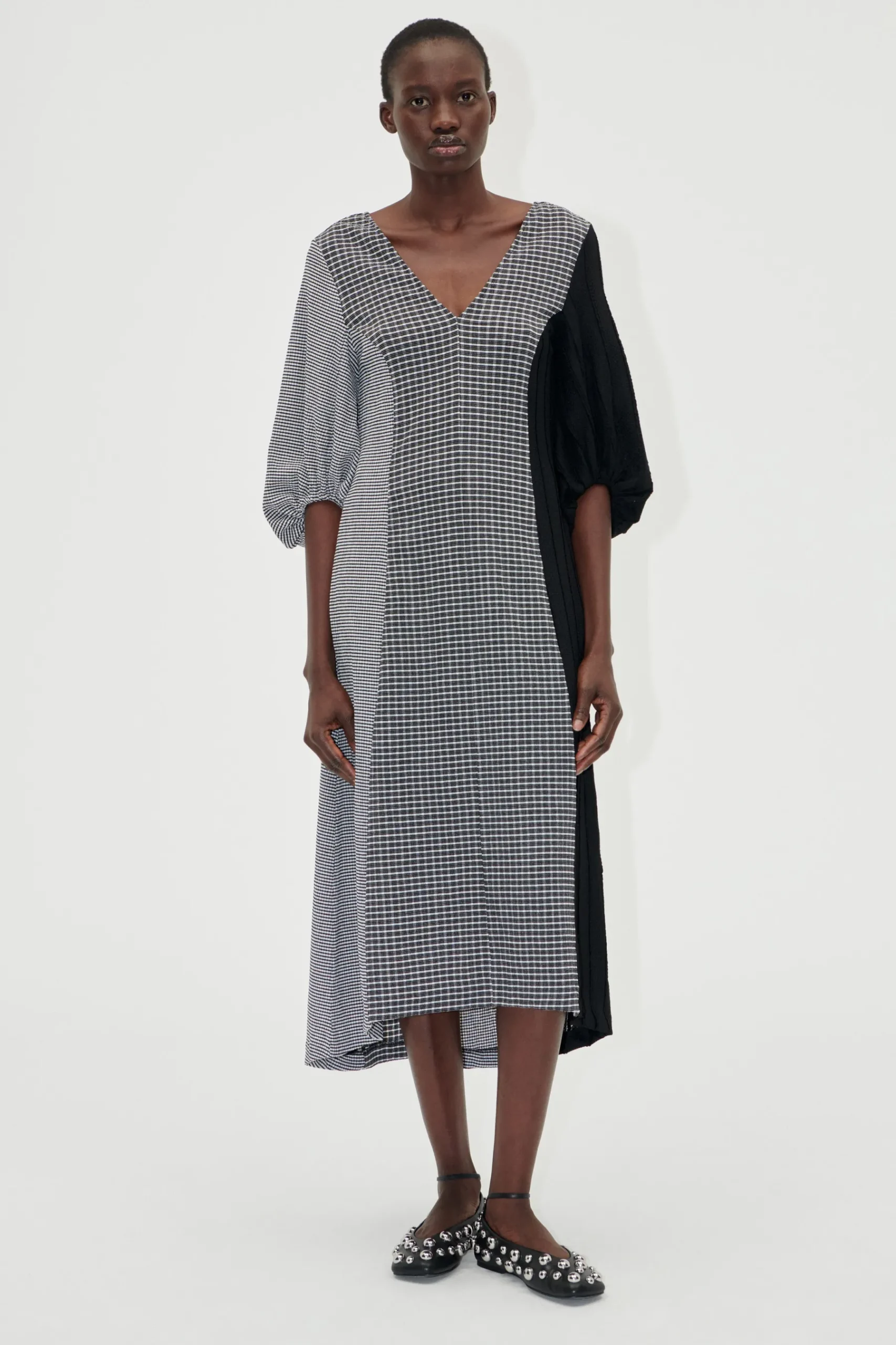 STINE GOYA Three-Quarter Sleeve Midi Dress - Black / White Flash Sale