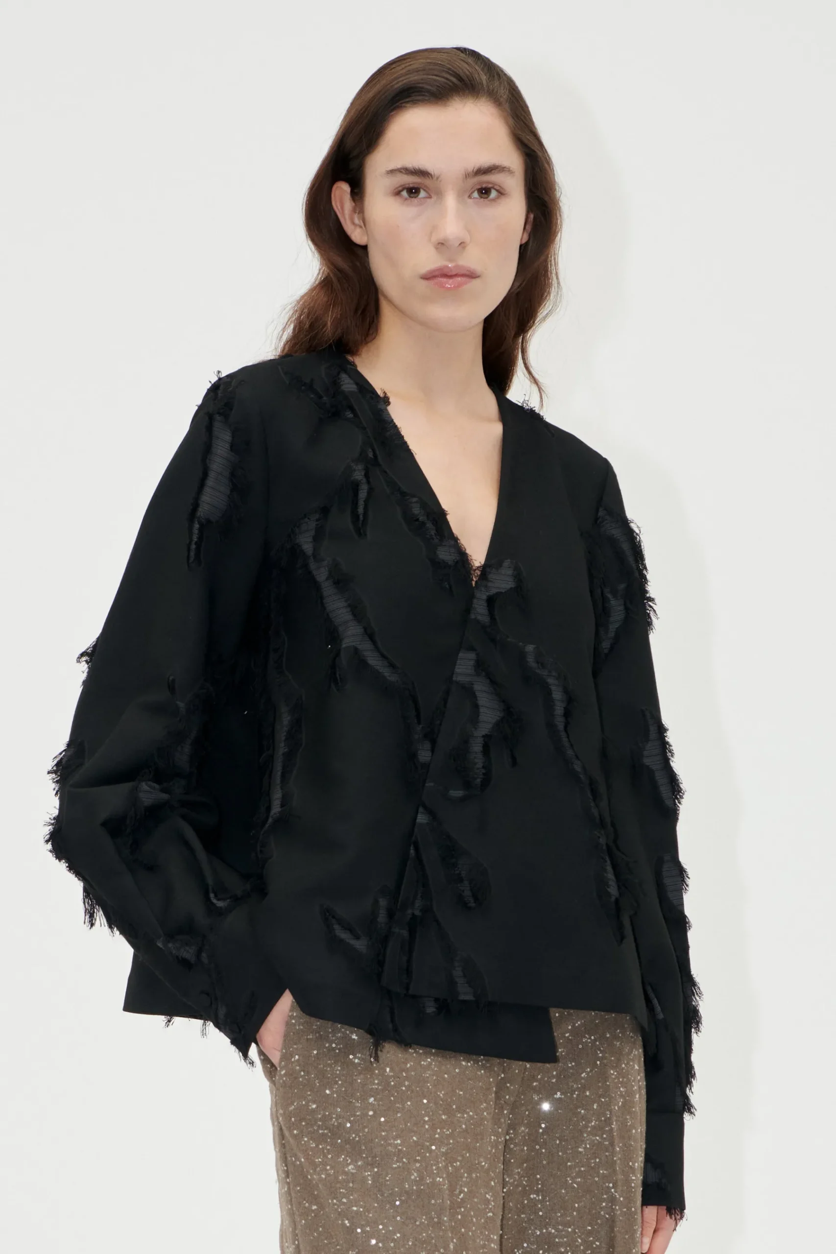 STINE GOYA V Neck Long Sleeve Top - Jet Black JetBlack Cheap