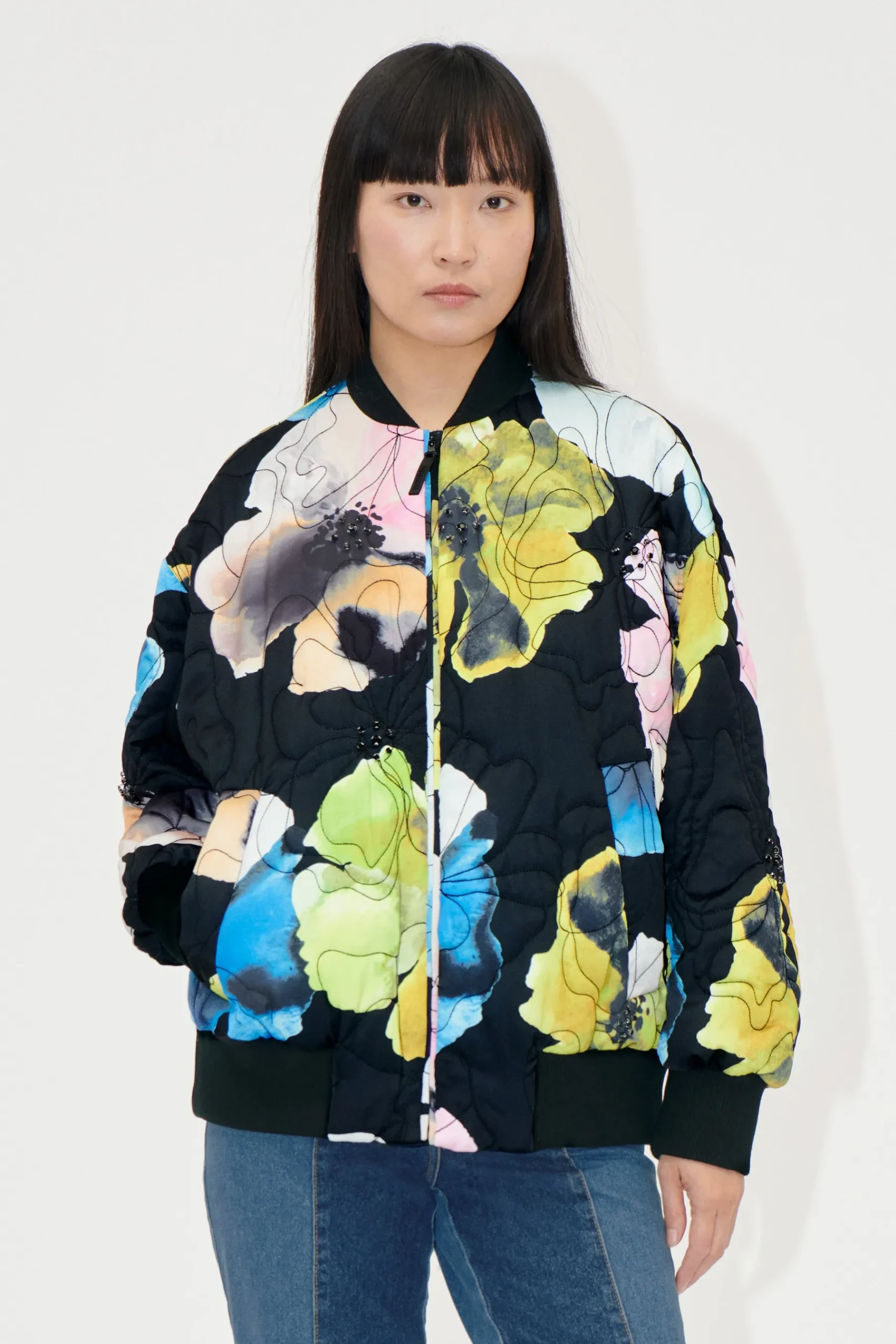 STINE GOYA Voluminous Bomber Jacket - Watercolor Bloom WatercolorBloom Clearance