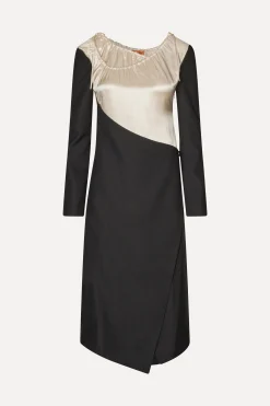 STINE GOYA Wrap Midi Dress - Black / Butter Milk Fashion